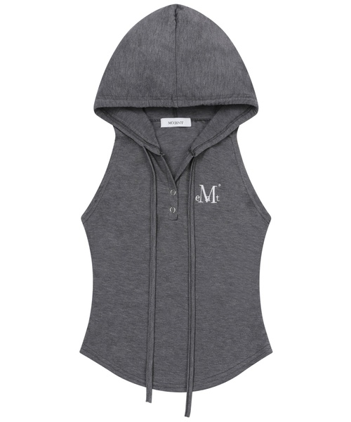 MUCENT(ムセント)の「ルエンシグネチャースリムフードスリーブレスナシ (4カラー)(Tシャツ/カットソー・レディース・チャコールグレー/グレー/ブラック/ホワイト・FREE)」の1枚目の写真