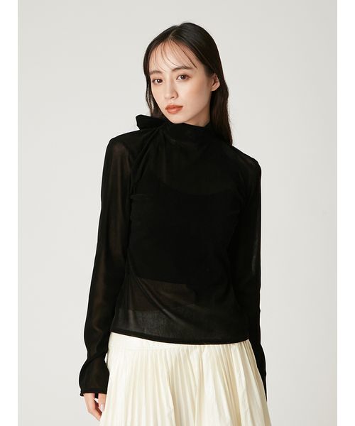 FRAY I.D（フレイアイディー）の「バックオープンフロッキーチュールトップス（Tシャツ/カットソー・レディース・ブラック/ボルドー/ピンク・F）」の8枚目の写真