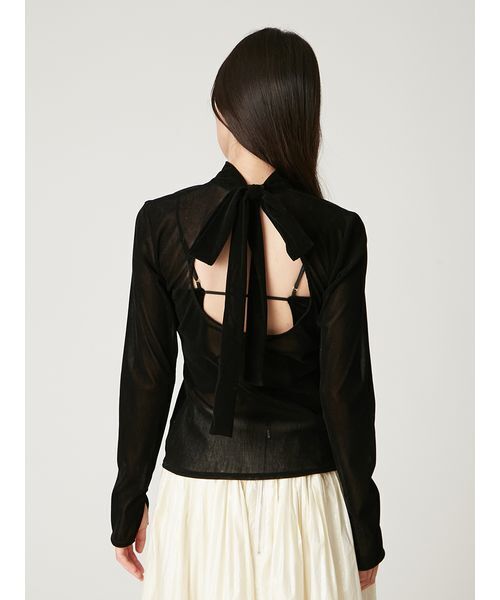 FRAY I.D（フレイアイディー）の「バックオープンフロッキーチュールトップス（Tシャツ/カットソー・レディース・ブラック/ボルドー/ピンク・F）」の9枚目の写真