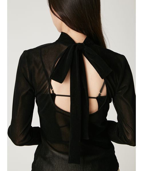 FRAY I.D（フレイアイディー）の「バックオープンフロッキーチュールトップス（Tシャツ/カットソー・レディース・ブラック/ボルドー/ピンク・F）」の12枚目の写真