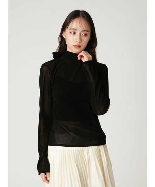 FRAY I.D（フレイアイディー）の「バックオープンフロッキーチュールトップス（Tシャツ/カットソー・レディース・ブラック/ボルドー/ピンク・F）」の21枚目の写真