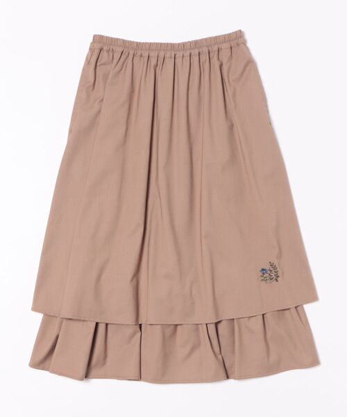 SUPER HAKKA(スーパーハッカ)の「ポリエステルレーヨンウールストレッチフローレットウィスパーワンポイント刺繍レイヤードティアードスカート(裏地付き)(スカート・レディース・ネイビー/ボルドー/ベージュ・FREE)」の2枚目の写真