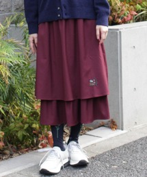 ポリエステルレーヨンウールストレッチフローレットウィスパーワンポイント刺繍レイヤードティアードスカート（裏地付き）