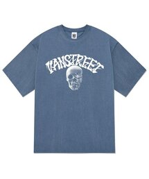 KTPN0166 レタリングスカルレインピグメント半袖Tシャツ - ブルー