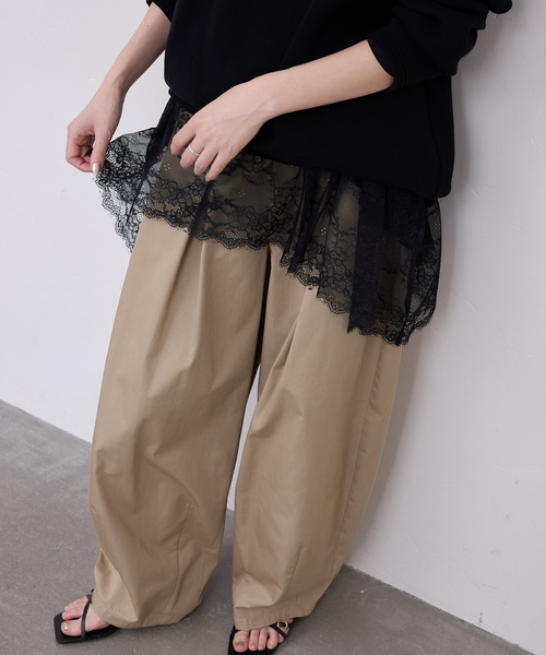 SLOBE IENA（スローブイエナ）の「《追加2》レースコンビカットソー（Tシャツ/カットソー・レディース・ブラック/ホワイト・FREE）」の6枚目の写真