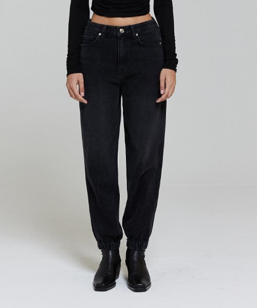 LADY VOLUME(レディーボリューム)の「BANDING JOGGER DENIM_BLACK(デニムパンツ・レディース・その他・LARGE/MEDIUM/SMALL)」の1枚目の写真