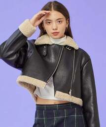 WOMEN クロップオーバーフィット B-3 マスタングフリースジャケット Black_Beige