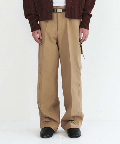 DROP CARGO COTTON TROUSERS - BEIGE