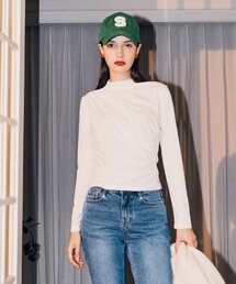 Shirring long sleeve t-shirts (WHITE)