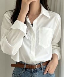 【26年春夏新作】クロップドショート丈比翼デザインベーシックビッグポケット長袖シャツ　オフィス　通勤　大人カジュアル　セレモニー