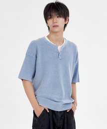 BY.L（バイエル）の「Vintage washed henley neck sky blue（Tシャツ/カットソー・メンズ）」