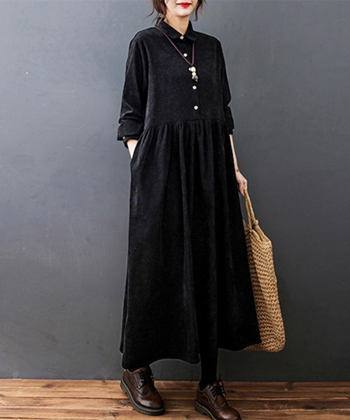 ONEP STAR（ワンピスター）の「ギャザーウエストシャツワンピース（シャツワンピース・レディース・ブラック/ネイビー/レッド・MEDIUM/LARGE/X-LARGE）」の2枚目の写真