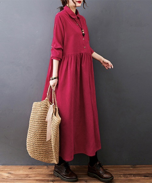 ONEP STAR（ワンピスター）の「ギャザーウエストシャツワンピース（シャツワンピース・レディース・ブラック/ネイビー/レッド・MEDIUM/LARGE/X-LARGE）」の18枚目の写真