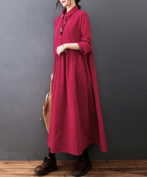 ONEP STAR（ワンピスター）の「ギャザーウエストシャツワンピース（シャツワンピース・レディース・ブラック/ネイビー/レッド・MEDIUM/LARGE/X-LARGE）」の16枚目の写真