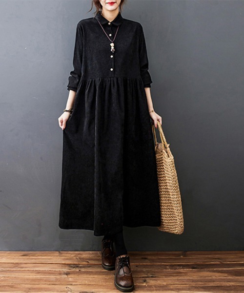 ONEP STAR（ワンピスター）の「ギャザーウエストシャツワンピース（シャツワンピース・レディース・ブラック/ネイビー/レッド・MEDIUM/LARGE/X-LARGE）」の12枚目の写真