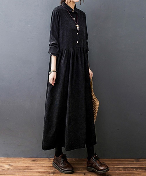 ONEP STAR（ワンピスター）の「ギャザーウエストシャツワンピース（シャツワンピース・レディース・ブラック/ネイビー/レッド・MEDIUM/LARGE/X-LARGE）」の10枚目の写真