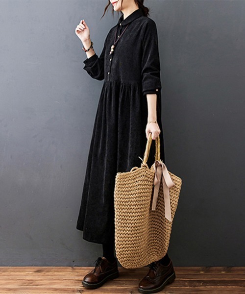 ONEP STAR（ワンピスター）の「ギャザーウエストシャツワンピース（シャツワンピース・レディース・ブラック/ネイビー/レッド・MEDIUM/LARGE/X-LARGE）」の9枚目の写真