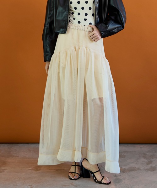 MAISON SPECIAL（メゾンスペシャル）の「Sponge Mesh Flare Skirt/スポンジメッシュフレアスカート（デニムスカート・レディース・ブルー/アイボリー/ブラック・38/36）」の2枚目の写真