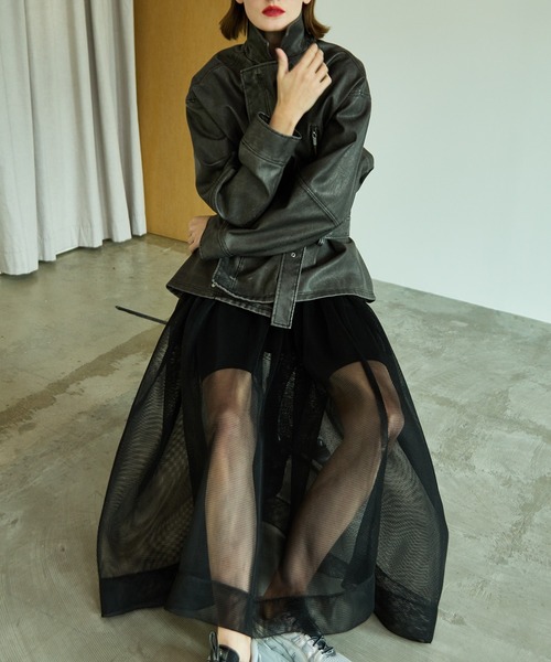 MAISON SPECIAL（メゾンスペシャル）の「Sponge Mesh Flare Skirt/スポンジメッシュフレアスカート（デニムスカート・レディース・ブルー/アイボリー/ブラック・38/36）」の3枚目の写真