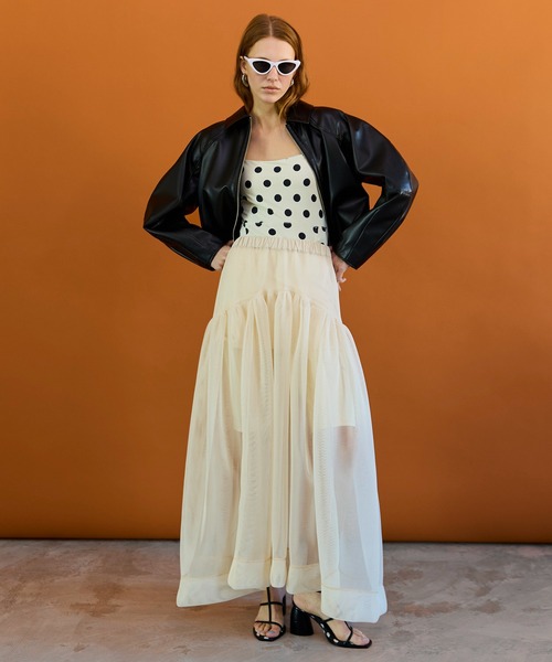 MAISON SPECIAL（メゾンスペシャル）の「Sponge Mesh Flare Skirt/スポンジメッシュフレアスカート（デニムスカート・レディース・ブルー/アイボリー/ブラック・38/36）」の4枚目の写真