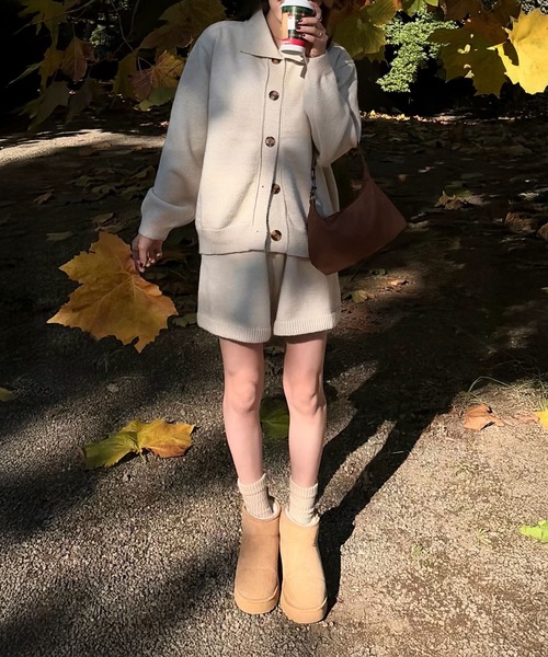 Reurie'(レウリィ)の「ニットカーディガンセットアップ(sayaka select) / セットアイテム ショートパンツ シンプル アイボリー チャコール(ワンピース・レディース・チャコールグレー/アイボリー・FREE)」の4枚目の写真