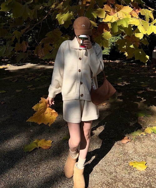 Reurie'(レウリィ)の「ニットカーディガンセットアップ(sayaka select) / セットアイテム ショートパンツ シンプル アイボリー チャコール(ワンピース・レディース・チャコールグレー/アイボリー・FREE)」の12枚目の写真