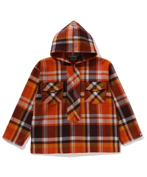 A BATHING APE(アベイシングエイプ)の「BAPE CHECK HALF ZIP HOODIE SHIRT(シャツ/ブラウス・レディース・ブルー/オレンジ・FREE)」の2枚目の写真