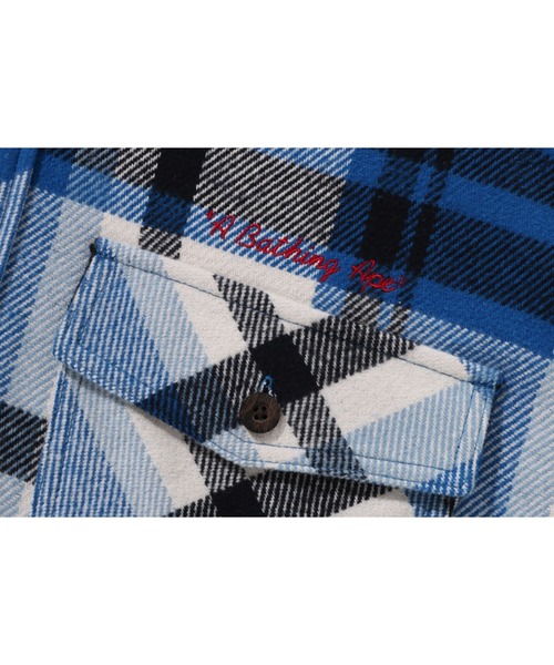 A BATHING APE(アベイシングエイプ)の「BAPE CHECK HALF ZIP HOODIE SHIRT(シャツ/ブラウス・レディース・ブルー/オレンジ・FREE)」の5枚目の写真
