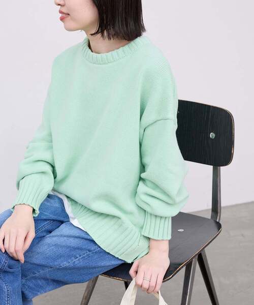 SLOBE IENA(スローブイエナ)の「《WEB限定/追加》バルキーコットンプルオーバー(ニット/セーター・レディース・ブルー/カーキ/サックスブルー/グリーン/ホワイト・FREE)」の1枚目の写真
