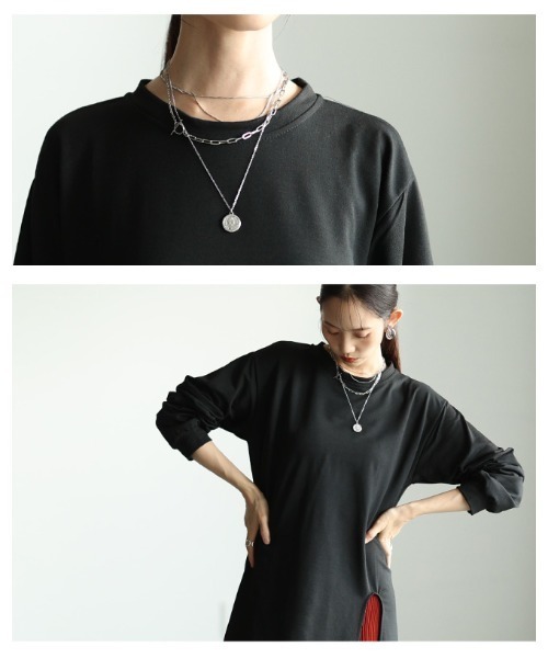 Sawa a la mode(サワアラモード)の「スリットロングチュニック(チュニック・レディース・ブラック・FREE)」の5枚目の写真