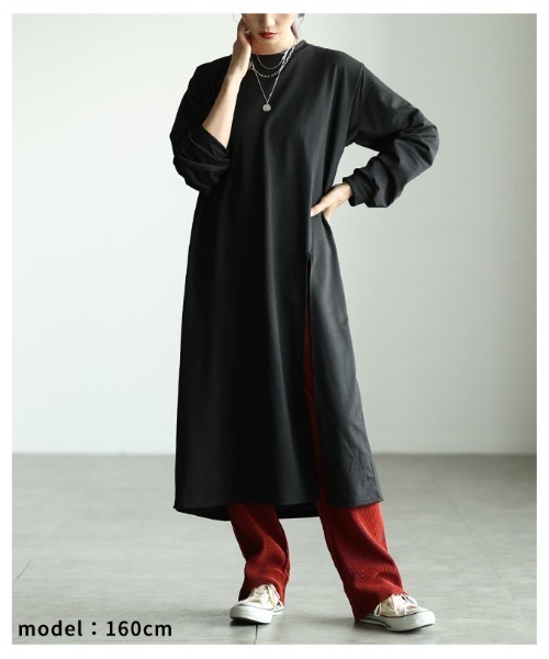 Sawa a la mode(サワアラモード)の「スリットロングチュニック(チュニック・レディース・ブラック・FREE)」の7枚目の写真