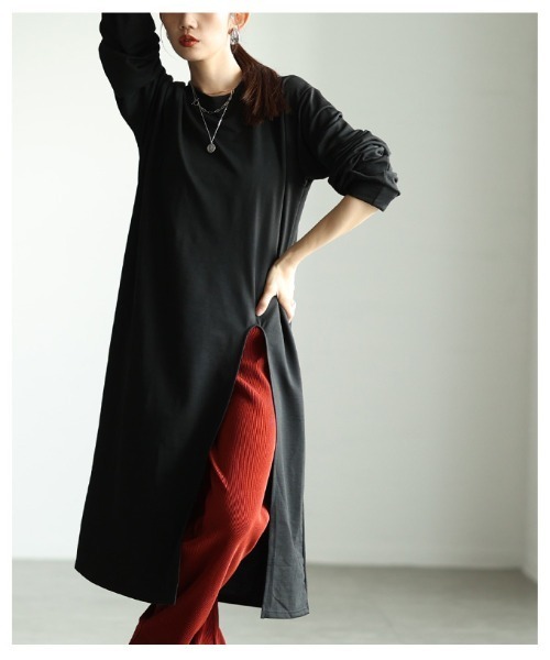 Sawa a la mode(サワアラモード)の「スリットロングチュニック(チュニック・レディース・ブラック・FREE)」の9枚目の写真