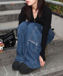 カットオフポイントデニムパンツ_インディゴ