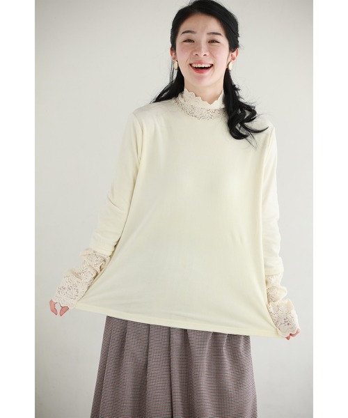 cawaii(カワイイ)の「ベロア×レース 寒さも抜け感も我慢しない インナー(Tシャツ/カットソー・レディース・アイボリー/ブラック・S~M/L~LL)」の18枚目の写真