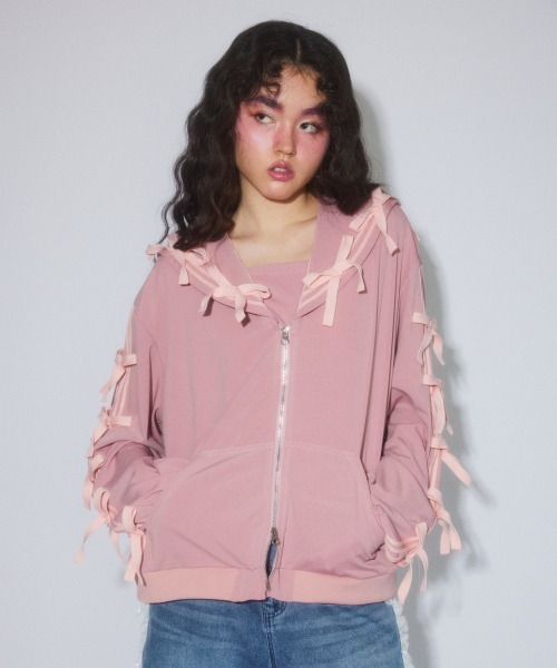 Candy Stripper(キャンディストリッパー)の「FULL OF RIBBON SAILOR JERSEY ブルゾン(ブルゾン・レディース・ブラック/ライトブルー/ピンク/グレー・FREE)」の5枚目の写真