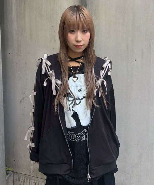 Candy Stripper(キャンディストリッパー)の「FULL OF RIBBON SAILOR JERSEY ブルゾン(ブルゾン・レディース・ブラック/ライトブルー/ピンク/グレー・FREE)」の12枚目の写真