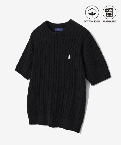 YALE(イェール)の「ヘリテージ ダン ケーブル 半袖ラウンドニット ブラック(Tシャツ/カットソー・レディース・その他・S/M/L/XL)」の2枚目の写真
