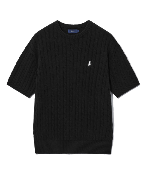 YALE(イェール)の「ヘリテージ ダン ケーブル 半袖ラウンドニット ブラック(Tシャツ/カットソー・レディース・その他・S/M/L/XL)」の3枚目の写真