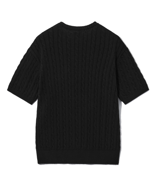 YALE(イェール)の「ヘリテージ ダン ケーブル 半袖ラウンドニット ブラック(Tシャツ/カットソー・レディース・その他・S/M/L/XL)」の4枚目の写真