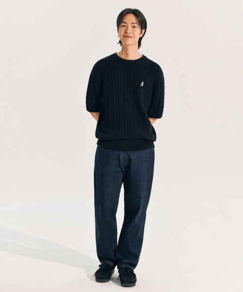 YALE(イェール)の「ヘリテージ ダン ケーブル 半袖ラウンドニット ブラック(Tシャツ/カットソー・レディース・その他・S/M/L/XL)」の7枚目の写真
