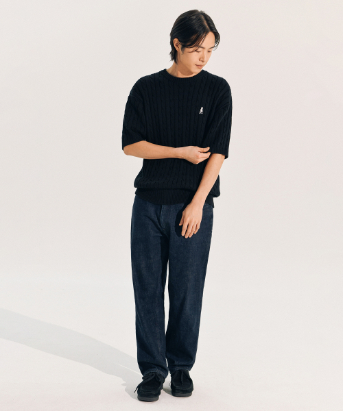 YALE(イェール)の「ヘリテージ ダン ケーブル 半袖ラウンドニット ブラック(Tシャツ/カットソー・レディース・その他・S/M/L/XL)」の8枚目の写真