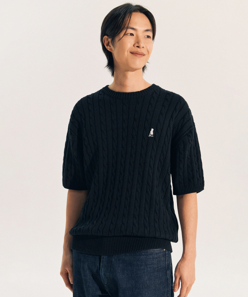 YALE(イェール)の「ヘリテージ ダン ケーブル 半袖ラウンドニット ブラック(Tシャツ/カットソー・レディース・その他・S/M/L/XL)」の9枚目の写真