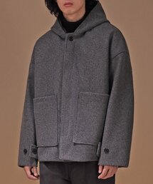 WOOLEN HOODED HALF-COAT (GRAY)