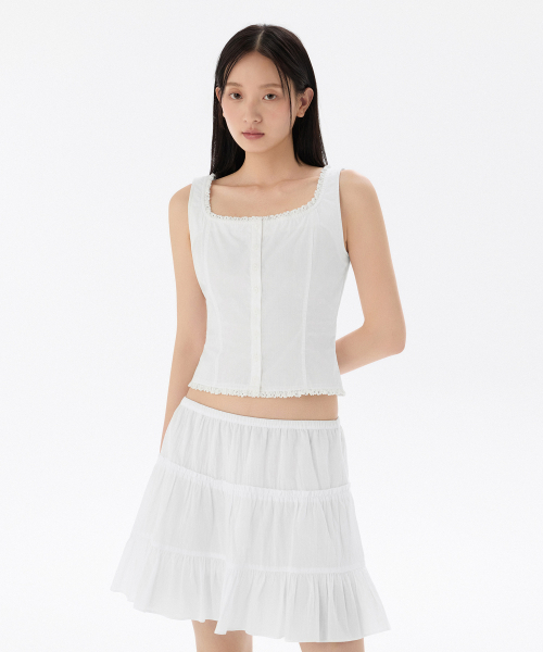 MUSINSA STANDARD WOMAN（ムシンサスタンダードウーマン）の「ウィメンズレーストリムボタンスリーブレストップ[ホワイト]（Tシャツ/カットソー・レディース・その他・MEDIUM/X-SMALL/SMALL/LARGE）」の3枚目の写真