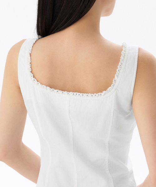 MUSINSA STANDARD WOMAN（ムシンサスタンダードウーマン）の「ウィメンズレーストリムボタンスリーブレストップ[ホワイト]（Tシャツ/カットソー・レディース・その他・MEDIUM/X-SMALL/SMALL/LARGE）」の5枚目の写真