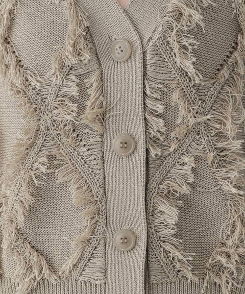 GLOBAL WORK（グローバルワーク）の「フリンジケーブルカーディガン/634006（カーディガン/ボレロ・レディース・ブラウン系その他3/オフホワイト/ブラック・MEDIUM）」の9枚目の写真