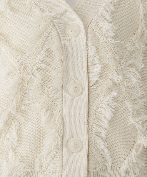 GLOBAL WORK（グローバルワーク）の「フリンジケーブルカーディガン/634006（カーディガン/ボレロ・レディース・ブラウン系その他3/オフホワイト/ブラック・MEDIUM）」の7枚目の写真