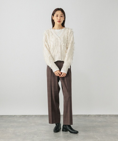 GLOBAL WORK（グローバルワーク）の「フリンジケーブルカーディガン/634006（カーディガン/ボレロ・レディース・ブラウン系その他3/オフホワイト/ブラック・MEDIUM）」の10枚目の写真