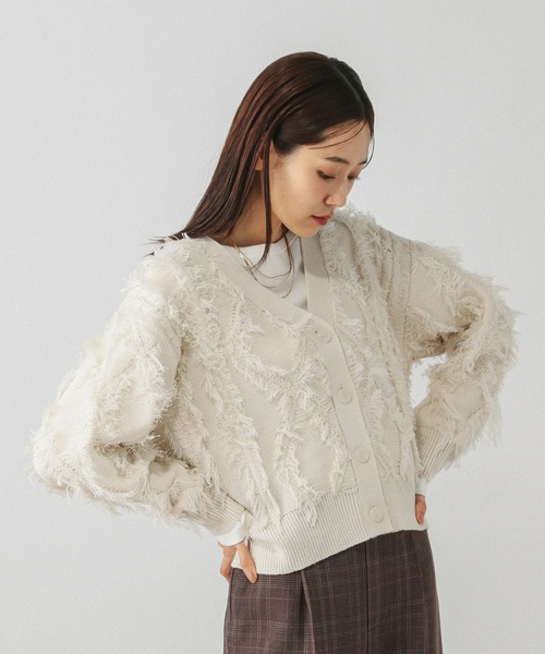 GLOBAL WORK（グローバルワーク）の「フリンジケーブルカーディガン/634006（カーディガン/ボレロ・レディース・ブラウン系その他3/オフホワイト/ブラック・MEDIUM）」の13枚目の写真