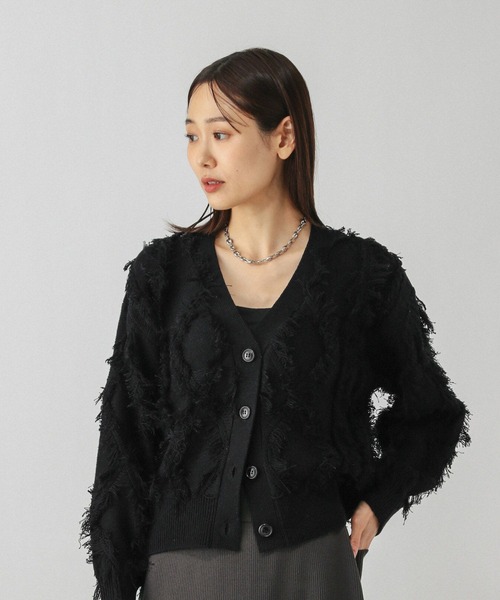 GLOBAL WORK（グローバルワーク）の「フリンジケーブルカーディガン/634006（カーディガン/ボレロ・レディース・ブラウン系その他3/オフホワイト/ブラック・MEDIUM）」の16枚目の写真